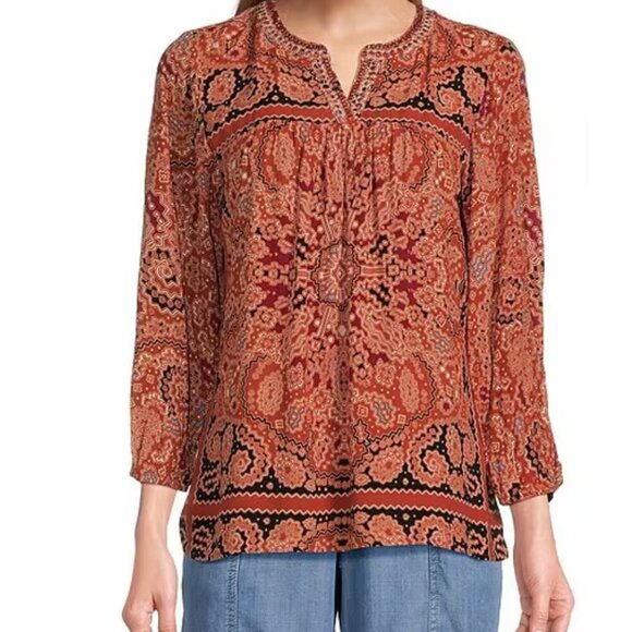 Nurture by Westbound Spice Scarf Print 3/4 Sleeve V-Neck Top 2X - Picture 1 of 9